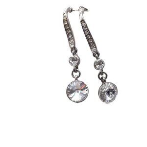 Faceted Rhinestone Dangle Drop Earrings Silver Tone Date Night Evening